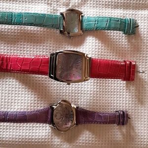 3 Honora watches. Aqua, pink, purple.
